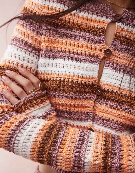 ASOS DESIGN knitted crochet stripe cardigan co-ord in multi twist yarn - Image 2