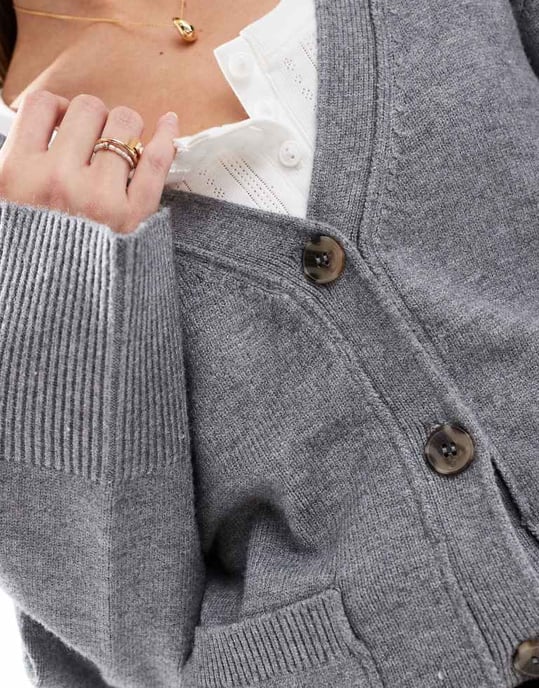 Cotton On lux v neck pocket cardigan in charcoal marle - Image 2