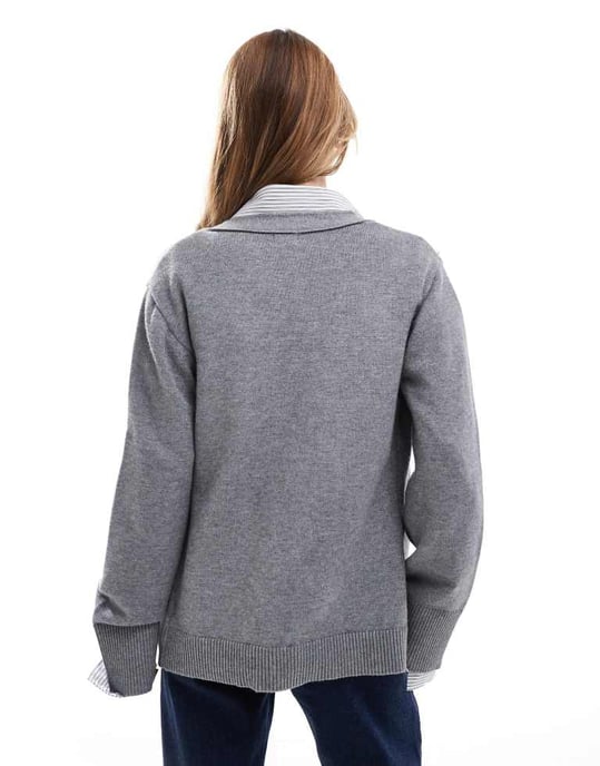 Cotton On lux v neck pocket cardigan in charcoal marle - Image 3