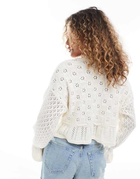 Miss Selfridge knitted tie waist peplum cardigan in cream - Image 2