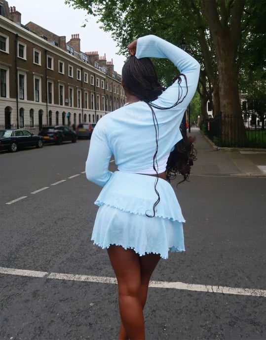Labelrail x Sumbo Owoyele ribbon detail pointelle cardigan co-ord in light blue - Image 3