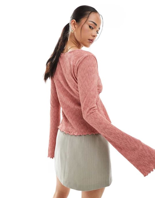 ONLY tie front wide sleeve cardigan in light pink - Image 3