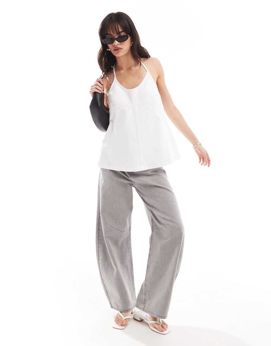 ASOS DESIGN denim halterneck topp i vitt - Image 3