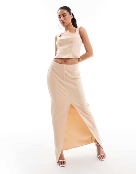 ASOS DESIGN formell fyrkantig halsringning topp koord i taupe - Image 2