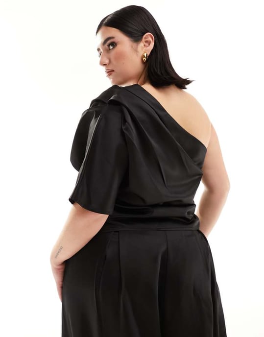ASOS DESIGN Curve satin enaxlad topp i svart - Image 2
