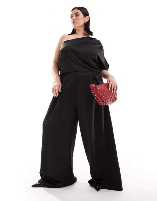 ASOS DESIGN Curve satin enaxlad topp i svart - Image 3