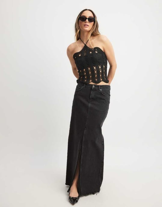 NA-KD virkat halterneck-top i svart - Image 3