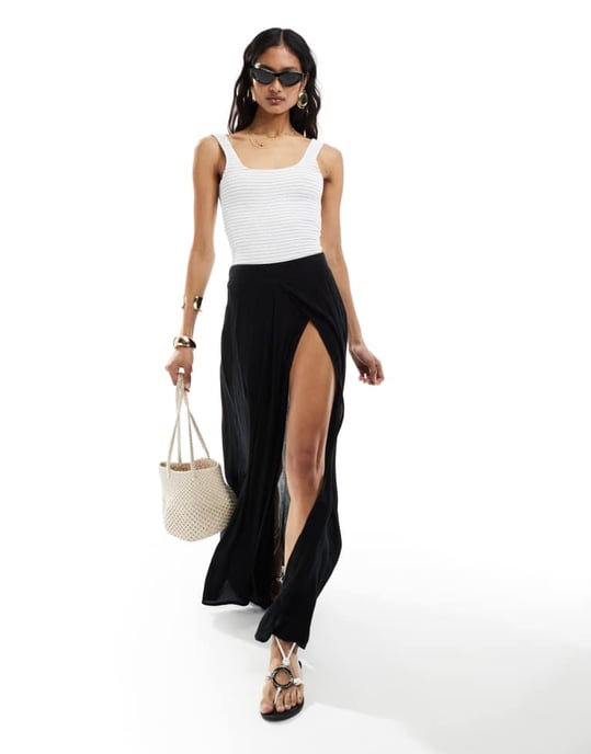 ASOS DESIGN rynkad bodysuit med scooped rygg i monokrom rand - Image 4