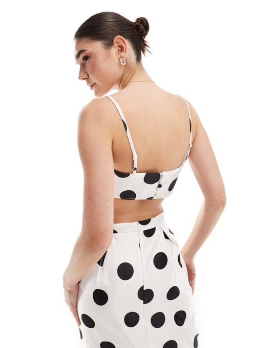 ASOS DESIGN formell cropped cami-top koord i pricktryck - Image 3