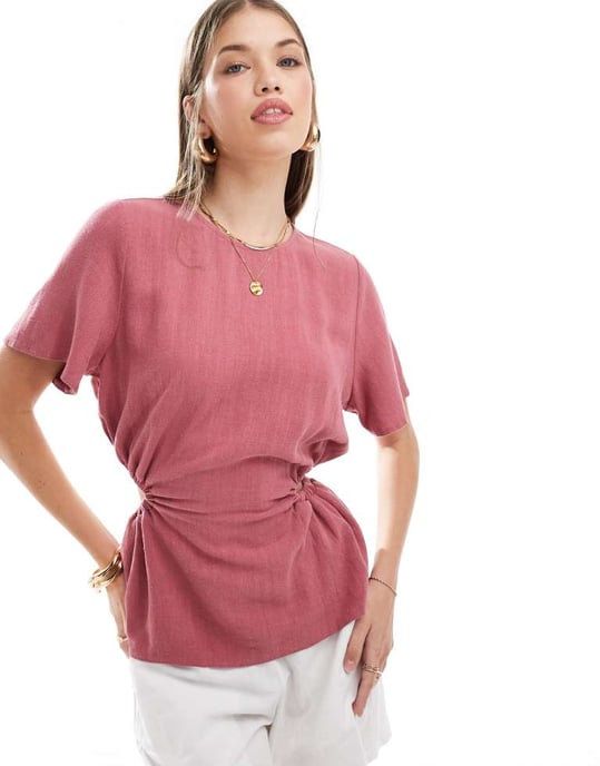 ASOS DESIGN linlook topp med öppen rygg i blush - Image 4
