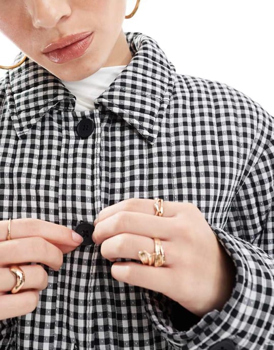 ASOS DESIGN washed quilted shacket in gingham - Image 4