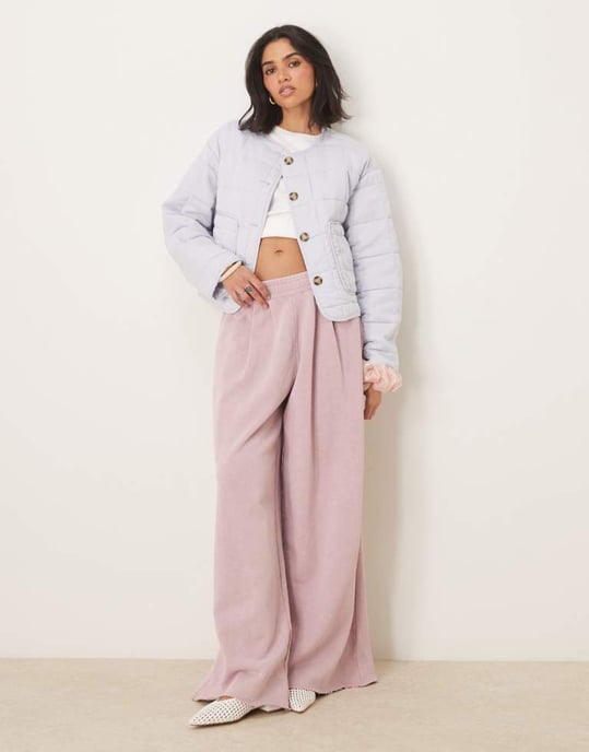 ASOS DESIGN crop collarless quilted jacket in pale blue - Image 2