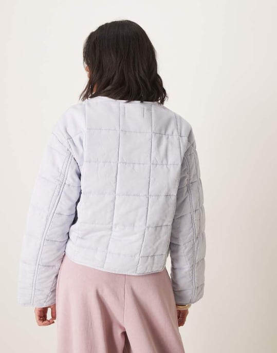 ASOS DESIGN crop collarless quilted jacket in pale blue - Image 4