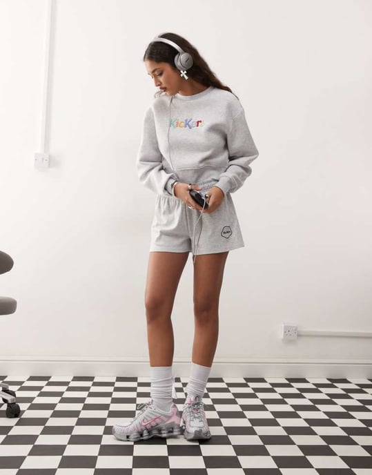 Kickers crop sweatshirt in grey marl co-ord - Image 2