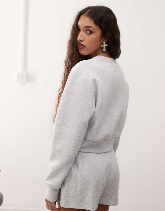 Kickers crop sweatshirt in grey marl co-ord - Image 3