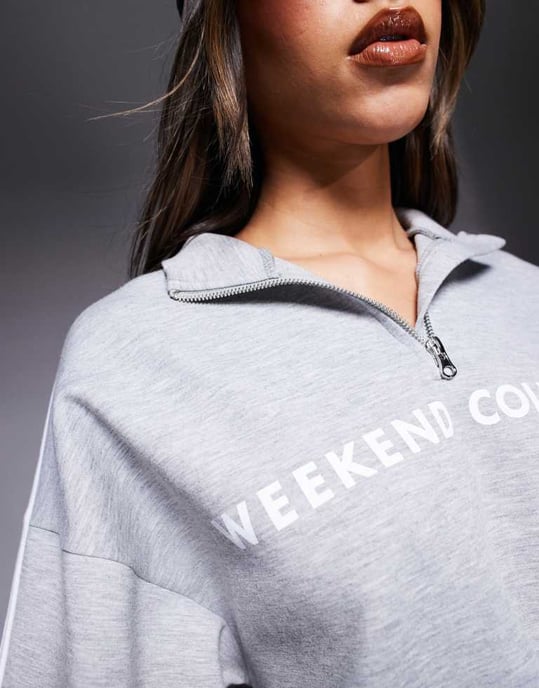 Weekend Collective scuba-style fabric half zip sweatshirt co-ord with stripe detail in grey marl - Image 3