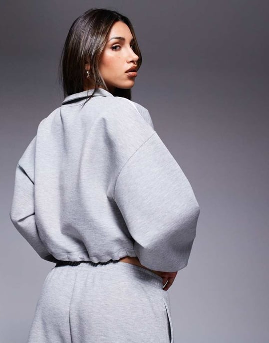 Weekend Collective scuba-style fabric half zip sweatshirt co-ord with stripe detail in grey marl - Image 4