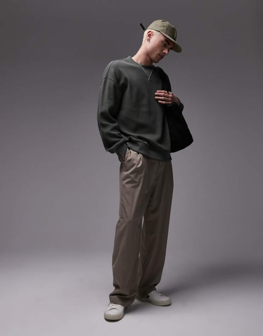 Topman oversized fit ottoman crew sweatshirt in dark green - Image 3