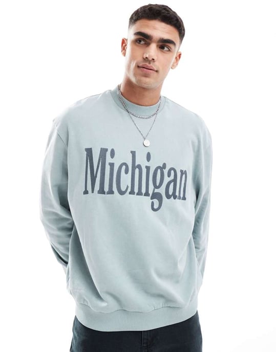 ASOS DESIGN sweatshirt med texttryck i tvättad blå - Image 3