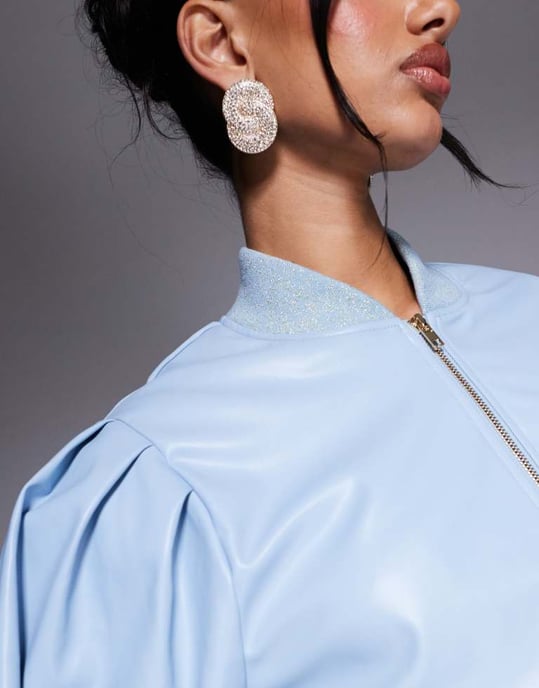 ASOS LUXE PU bomberjacka i puderblått set - Image 3