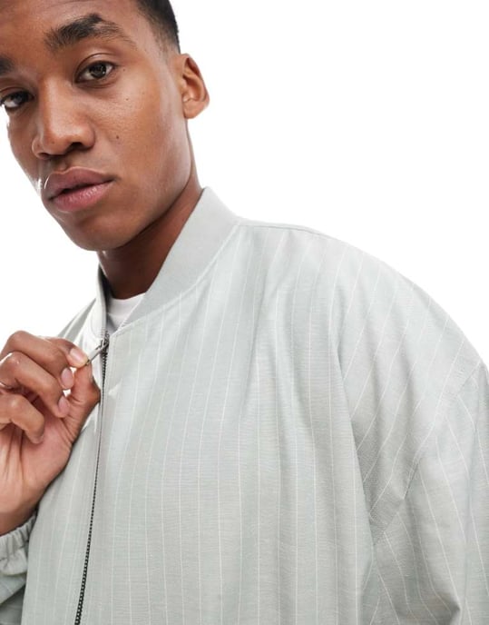 ASOS DESIGN smart koord 80-tals bomberjacka i linne-stripe - Image 3
