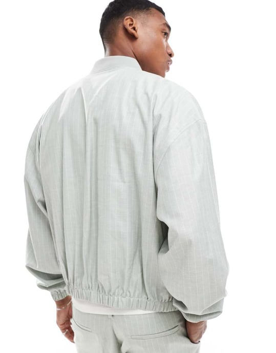 ASOS DESIGN smart koord 80-tals bomberjacka i linne-stripe - Image 4
