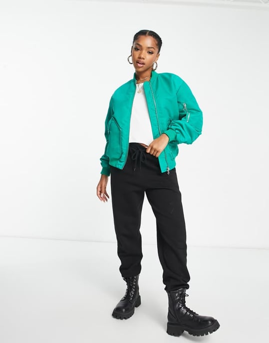 Miss Selfridge puffärm bomberjacka klargrön - Image 3