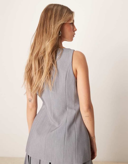 ASOS DESIGN rutad korsettväst koord i grått - Image 3