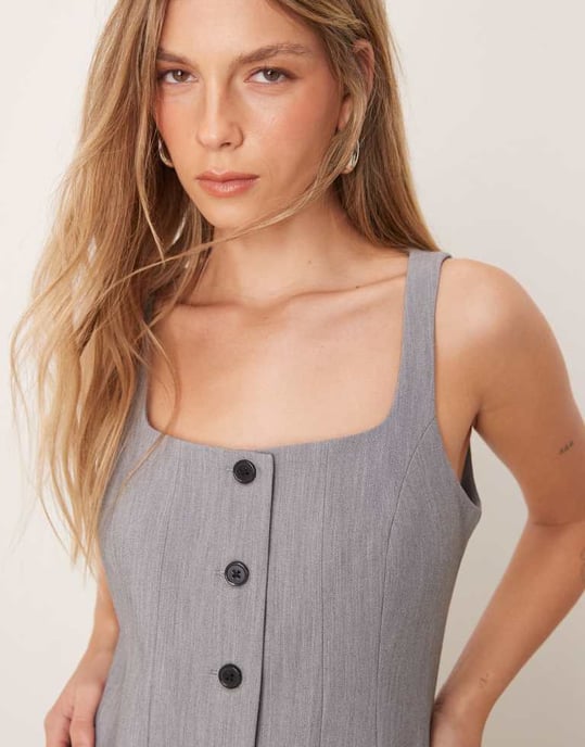ASOS DESIGN rutad korsettväst koord i grått - Image 4
