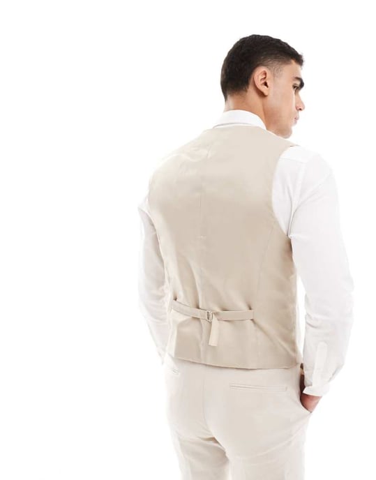 ASOS DESIGN slim linneblandning kostymväst i sten - Image 2