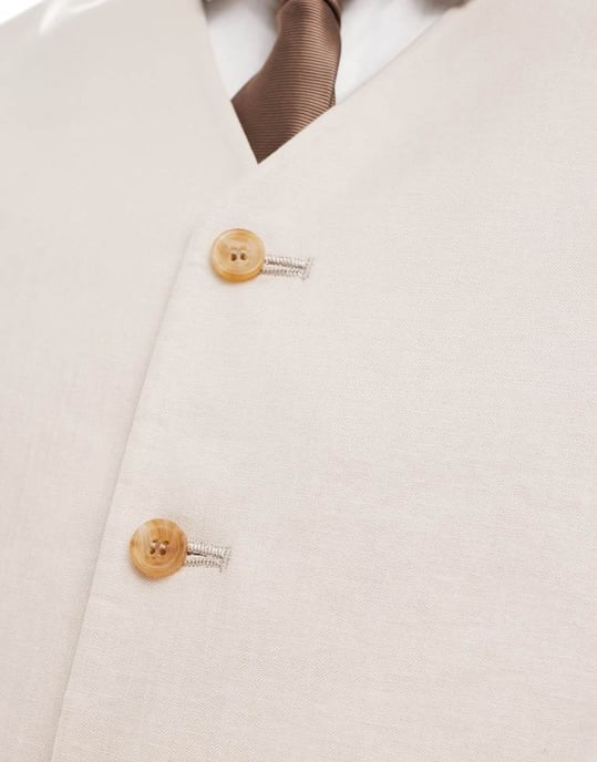 ASOS DESIGN slim linneblandning kostymväst i sten - Image 4