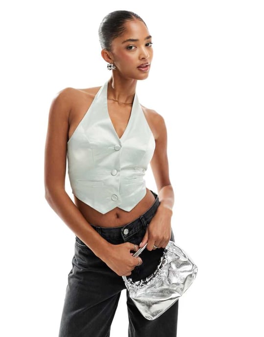 Miss Selfridge satin halterneck västset - Image 1