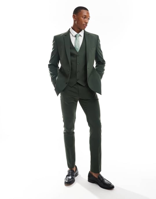 ASOS DESIGN smal kostymväst i mörkgrön - Image 2
