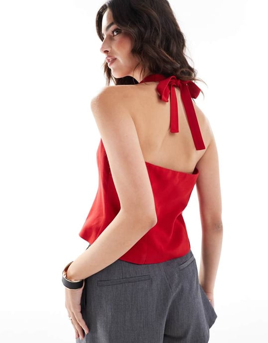 ASOS DESIGN halterneck väst i röd - Image 4