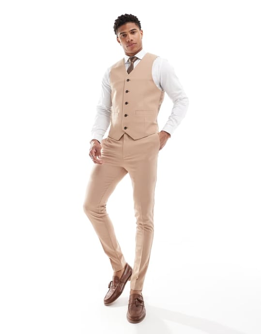 ASOS DESIGN super slim kostymväst i mörk sten - Image 4
