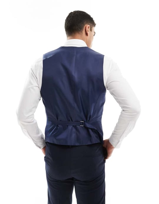 ASOS DESIGN dubbelknäppt smal passform väst i marinblått - Image 3