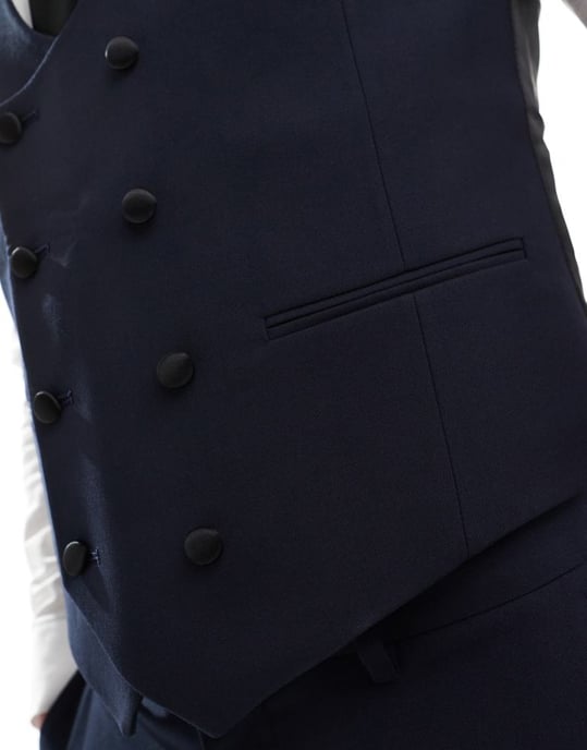 ASOS DESIGN dubbelknäppt smal passform väst i marinblått - Image 4