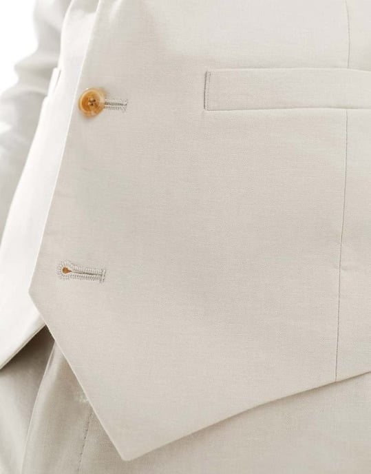 ASOS DESIGN smal linneblandning kostymväst i sten - Image 2