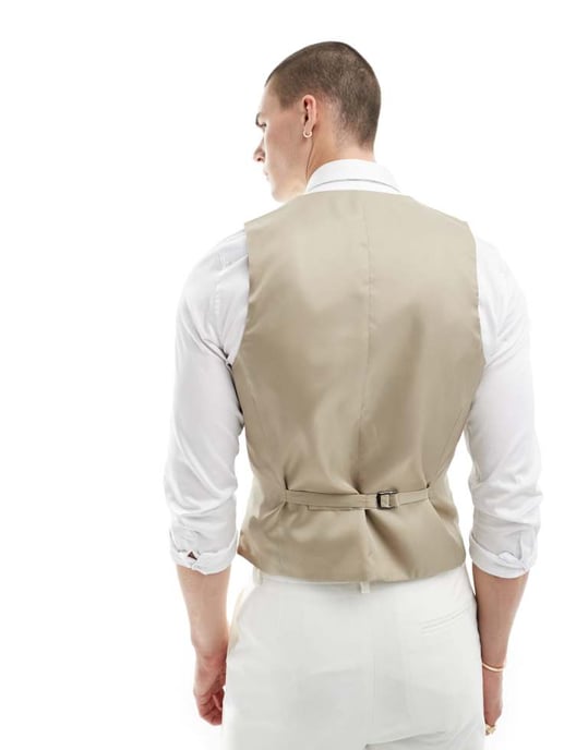 ASOS DESIGN smal kostymväst i ljus sten - Image 2