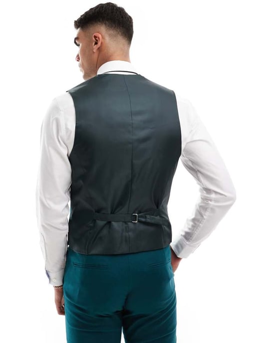ASOS DESIGN slim med linnekostymväst i tealgrön - Image 2