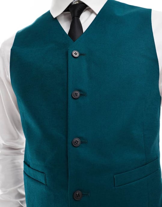 ASOS DESIGN slim med linnekostymväst i tealgrön - Image 4