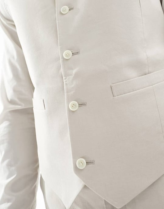 ASOS DESIGN slim med linne kostymväst i gråbeige - Image 3