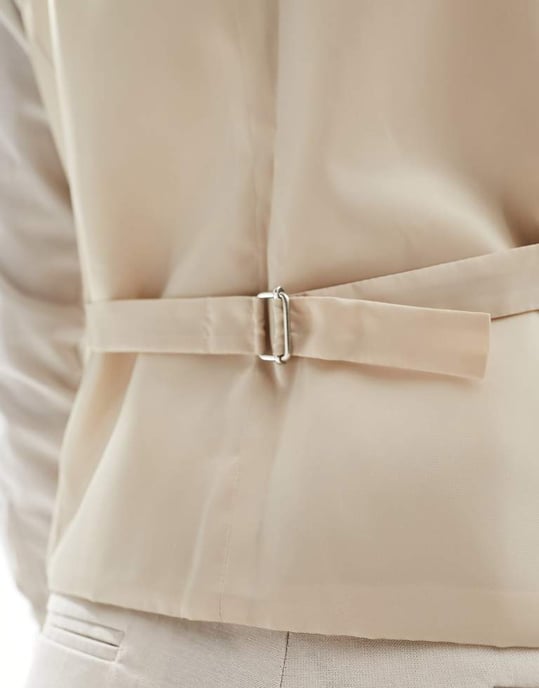 ASOS DESIGN slim med linne kostymväst i gråbeige - Image 4