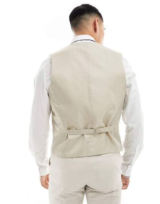 ASOS DESIGN slim linne väst i stenfärg - Image 4