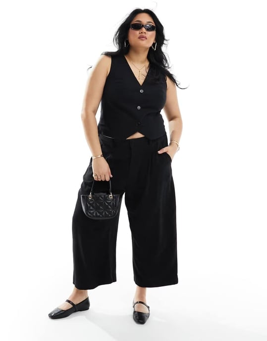 ASOS DESIGN Curve väst i linne i svart - Image 2