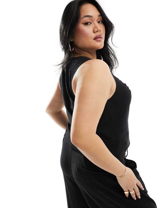 ASOS DESIGN Curve väst i linne i svart - Image 3