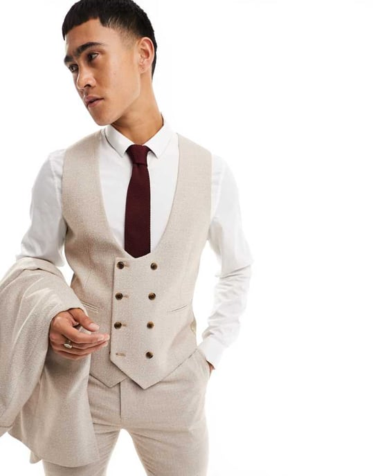 ASOS DESIGN smal kostymväst i stens strukturväv - Image 3