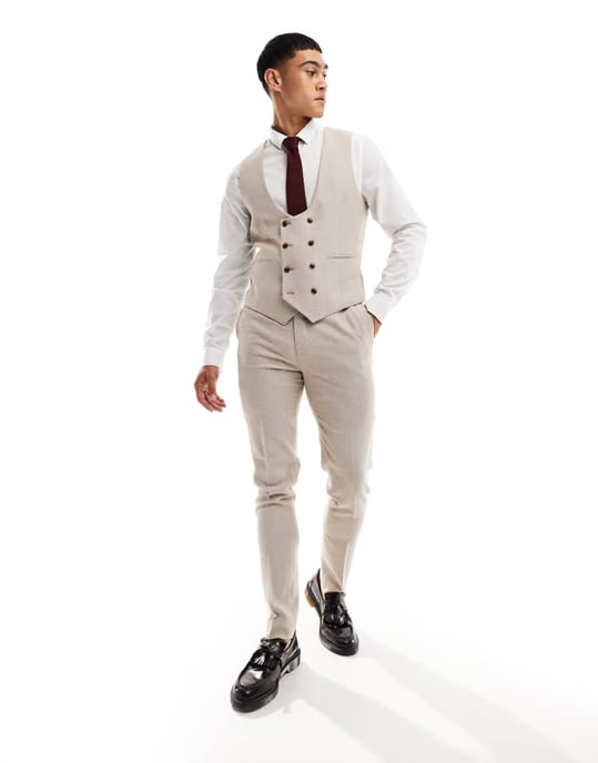 ASOS DESIGN smal kostymväst i stens strukturväv - Image 4