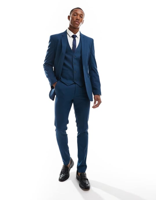 ASOS DESIGN slim passform väst i blått - Image 2
