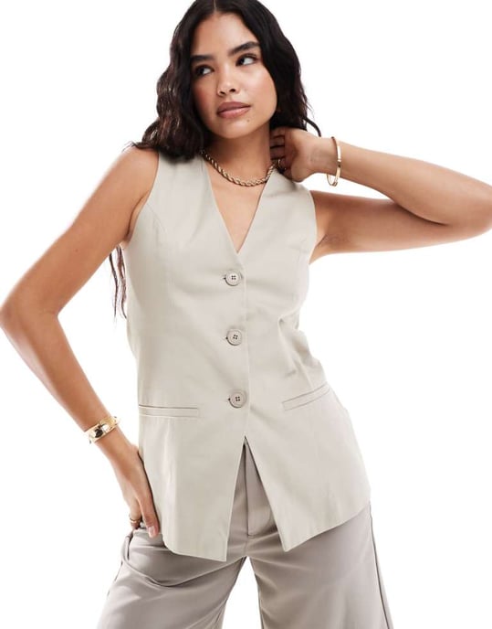 ASOS DESIGN långärmad väst i sten - Image 1